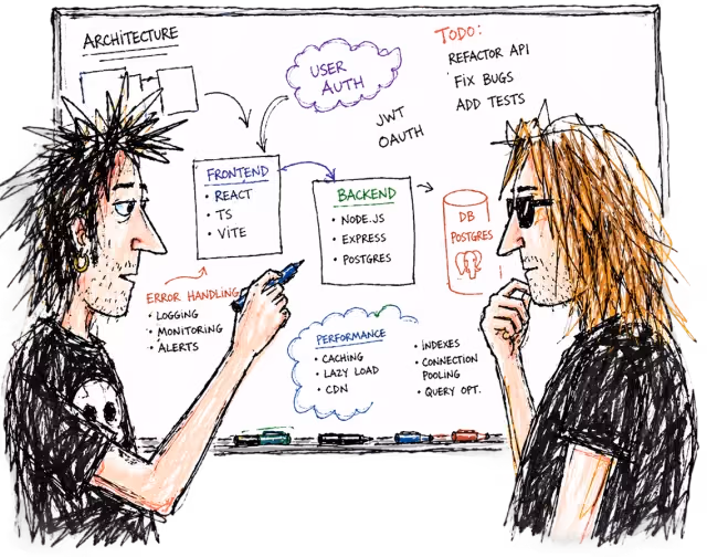 Illustration of engineers at a whiteboard